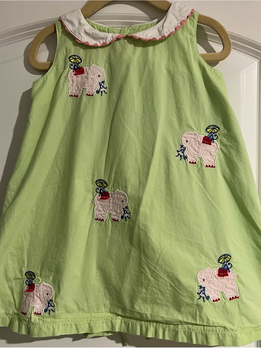 Rare CJ Laing Toddler Girls Dress Green Elephant Monkey Appliqué Tie Back 2T